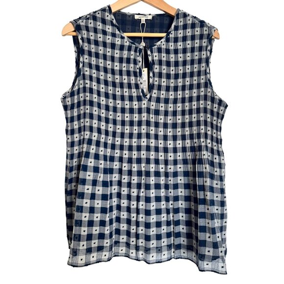 Max Studio Lined Navy Size Large Tunic Sleeveless Top Pleated Babydoll NWT - Picture 12 of 14